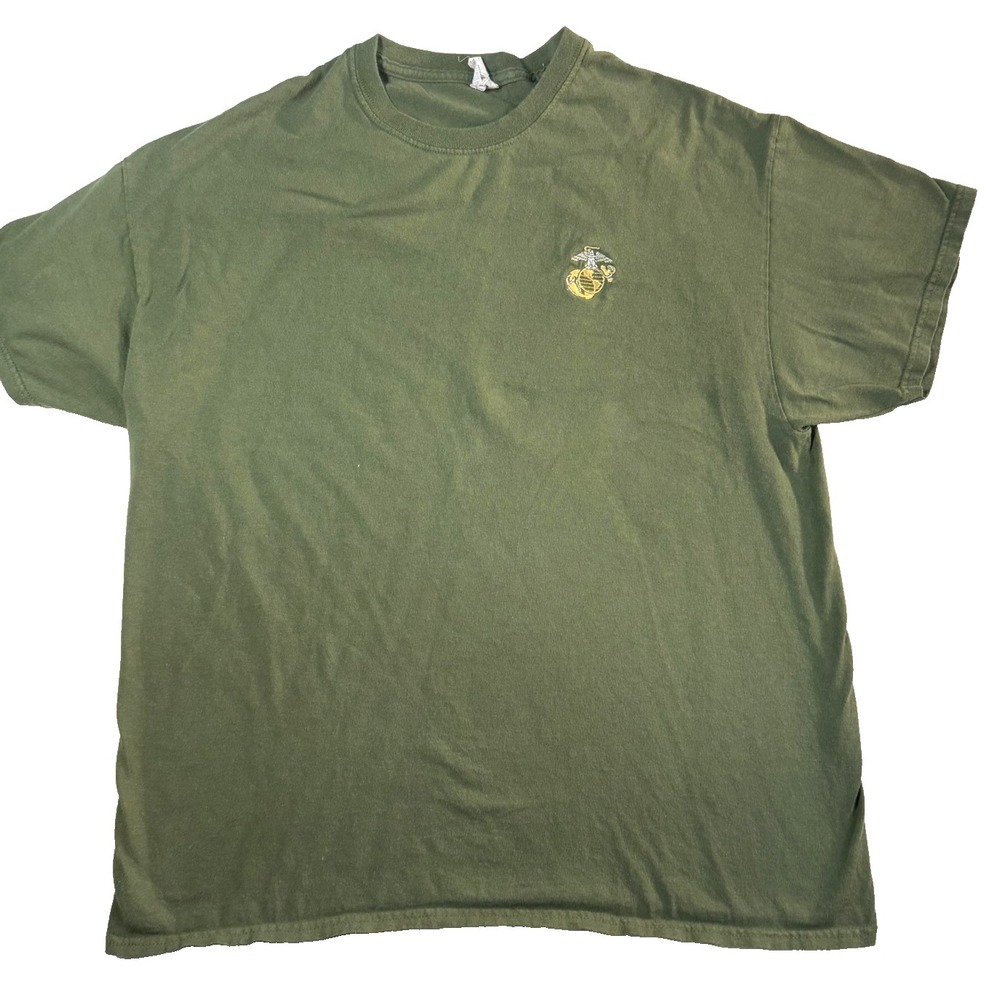 USMC Marines Y2K TShirt Mens Green Embroidered EGA Eagle Globe Anchor Military